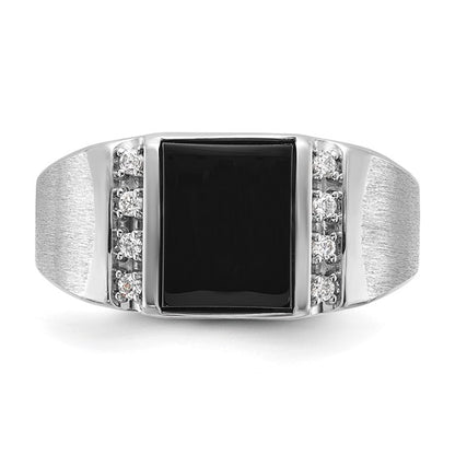 14k White Gold IBGoodman Men's Satin Onyx and 1/8 carat Diamond Complete Ring