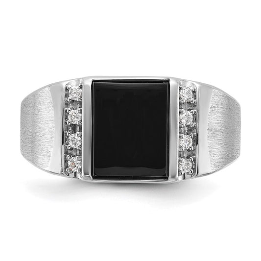 14k White Gold IBGoodman Men's Satin Onyx and 1/8 carat Diamond Complete Ring