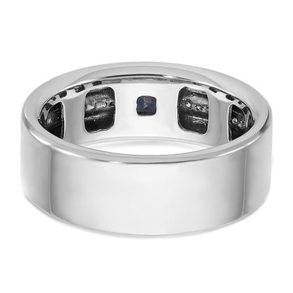 14k White Gold IBGoodman Men's Satin Lab Created Sapphire and 1/8 carat Diamond Complete Ring
