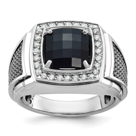 14k White Gold IBGoodman Men's Black Rhodium Onyx and Diamond Complete Ring