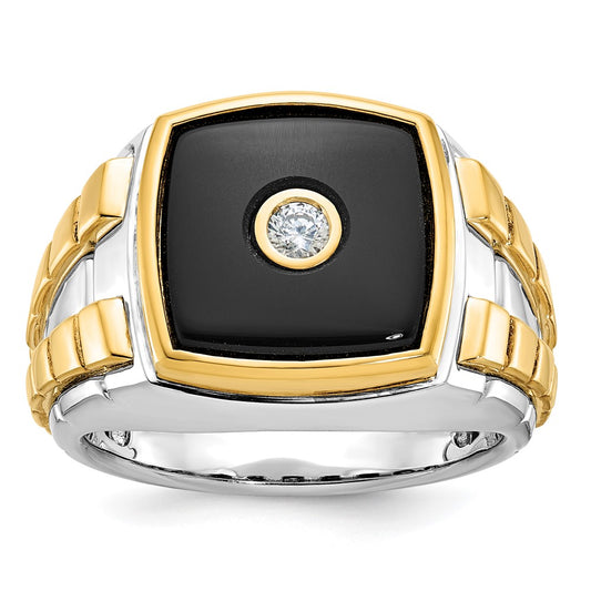 14k Two-tone IBGoodman Men's Onyx and Diamond Complete Ring