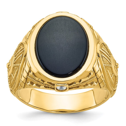 14k IBGoodman Men's Onyx and Diamond Complete Ring