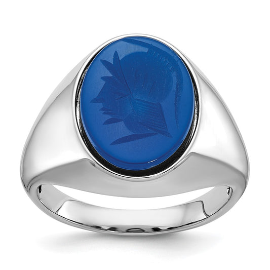 14k White Gold IBGoodman Men's Blue Agate Intaglio Complete Ring