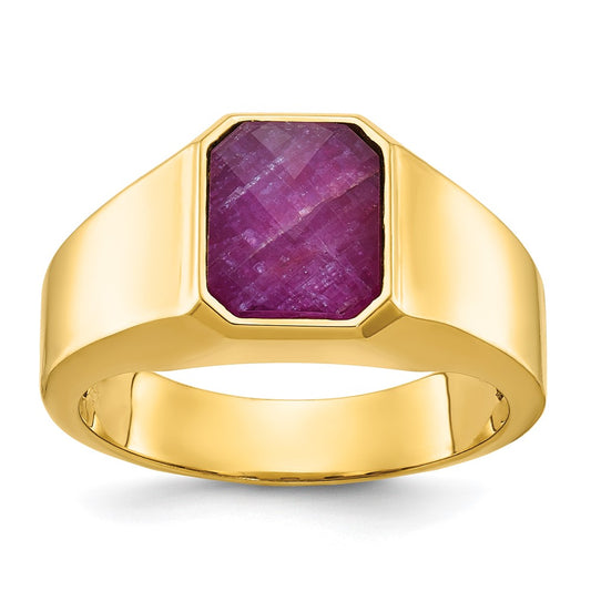 14k IBGoodman Men's Created Ruby Doublet Stone Complete Ring