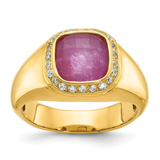 14k IBGoodman Men's Ruby Doublet Stone and Diamond Complete Ring
