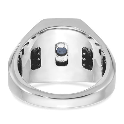 14k White Gold IBGoodman Men's Satin Sapphire Doublet Stone and 1/4 carat Diamond Complete Ring