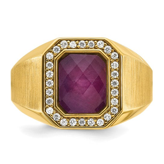 14k IBGoodman Men's Satin Ruby Doublet Stone and 1/4 carat Diamond Complete Ring