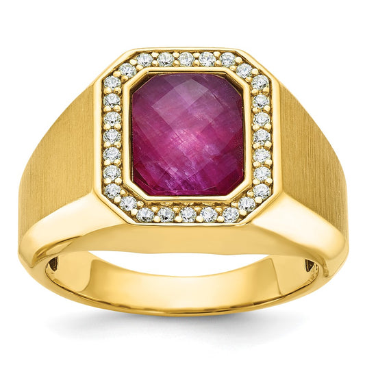 14k IBGoodman Men's Polished and Satin Gemstone and Diamond Ring Mounting