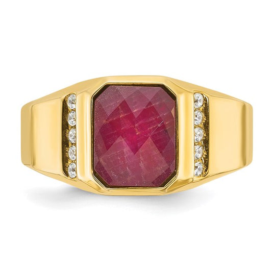 14k IBGoodman Men's Ruby Doublet Stone and 1/6 carat Diamond Complete Ring