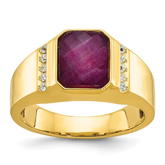 14k IBGoodman Men's Ruby Doublet Stone and 1/6 carat Diamond Complete Ring