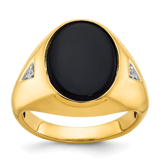 14k IBGoodman Men's Oval Onyx and Diamond Complete Ring