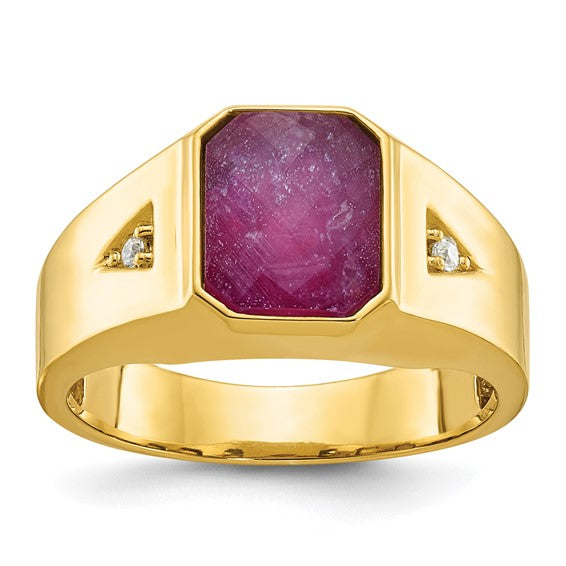 14k IBGoodman Men's Ruby Doublet Stone and 1/20 carat Diamond Complete Ring
