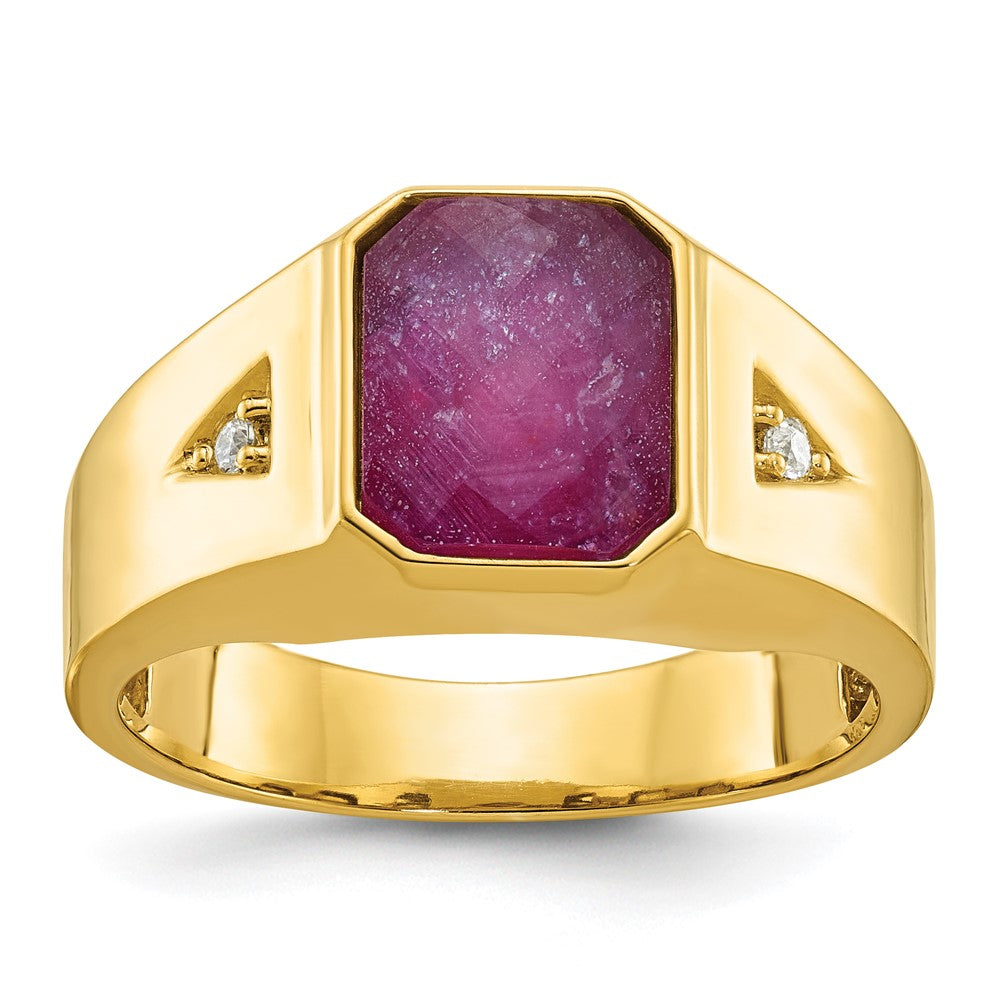 14k IBGoodman Men's Created Ruby Doublet Stone and Diamond Complete Ring