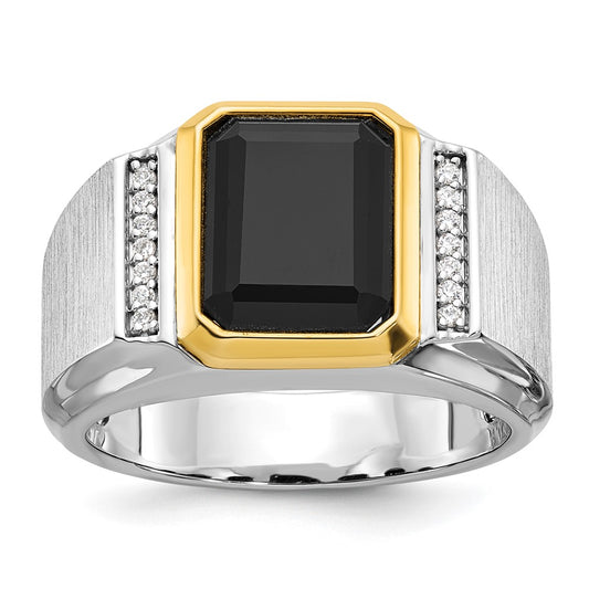 14k Two-tone IBGoodman Men's Polished and Satin Onyx Diamond Complete Ring