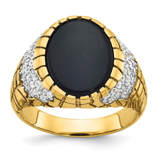 14k IBGoodman Men's Onyx and Diamond Nugget Complete Ring