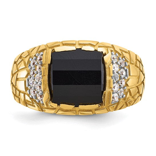 IBGoodman 10k Men's Polished and Nugget Textured Onyx and 1/4 Carat A Quality Diamond Ring