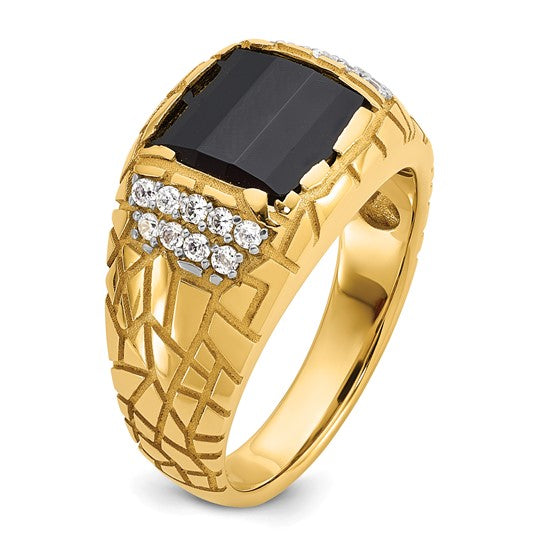 IBGoodman 10k Men's Polished and Nugget Textured Onyx and 1/4 Carat A Quality Diamond Ring