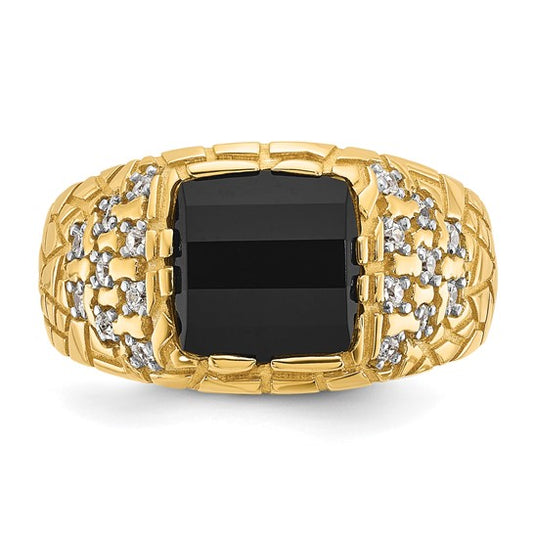 14k IBGoodman Men's Onyx and 1/4 carat Diamond Nugget Complete Ring