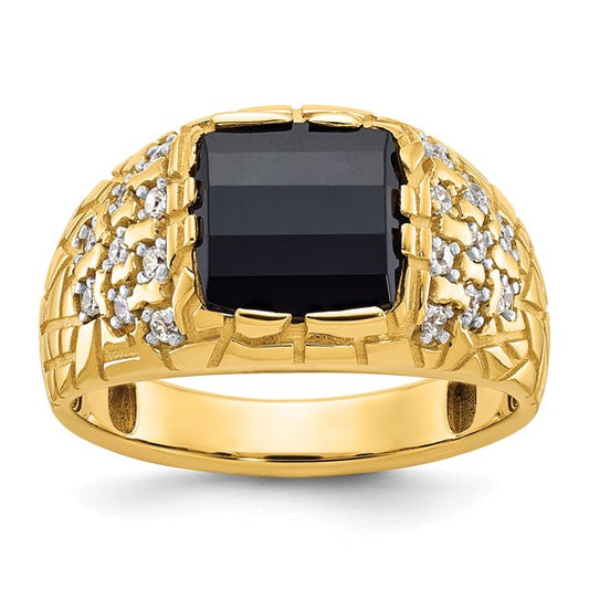 14k IBGoodman Men's Onyx and 1/4 carat Diamond Nugget Complete Ring