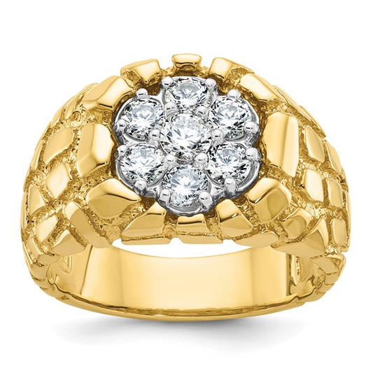 10K Polished Nugget Cluster Diamond Men's Ring