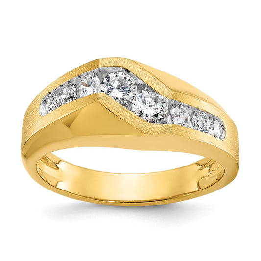 14k IBGoodman Men's Polished and Satin Diamond Ring