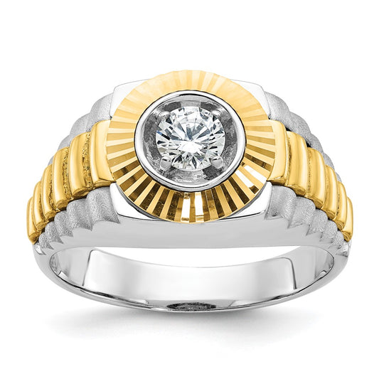 14k Two-tone IBGoodman Men's Polished Satin & Textured Diamond Ring