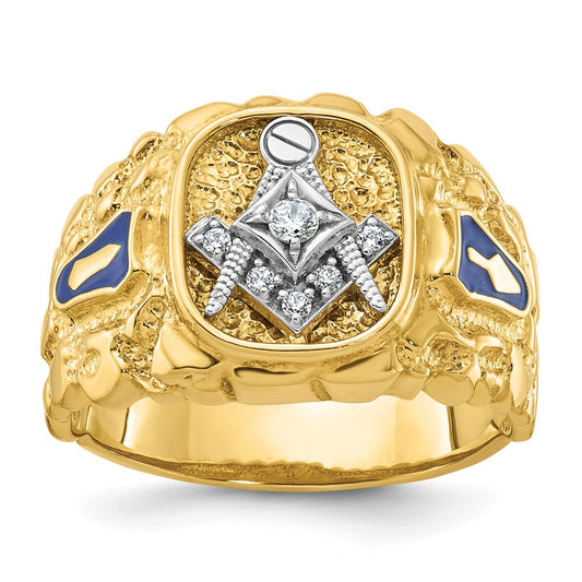 14ktt IBGoodman Men's Nugget Texture Blue Lodge Masonic Ring Mtg