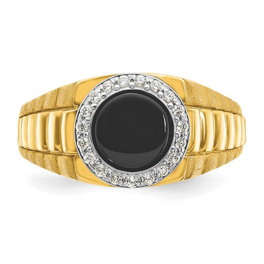 14k Two-tone IBGoodman Men's Onyx and 1/5 carat Diamond Complete Ring