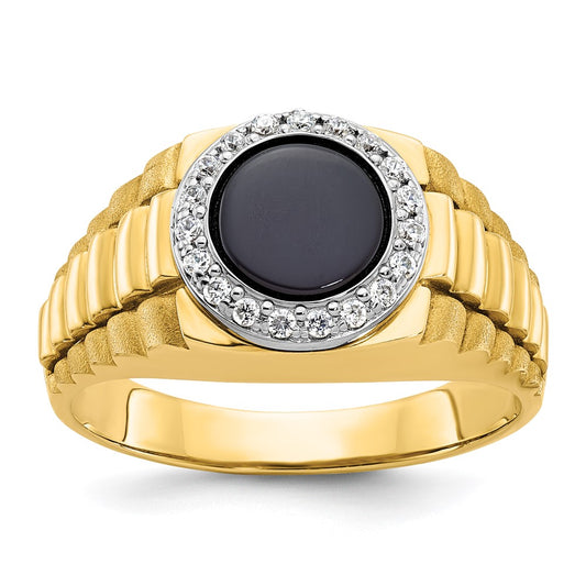 14k Two-tone IBGoodman Men's Onyx and Diamond Complete Ring