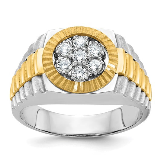 IBGoodman 14k Two-tone Men's Polished Satin and Textured 1/2 Carat AA Quality Diamond Cluster Ring