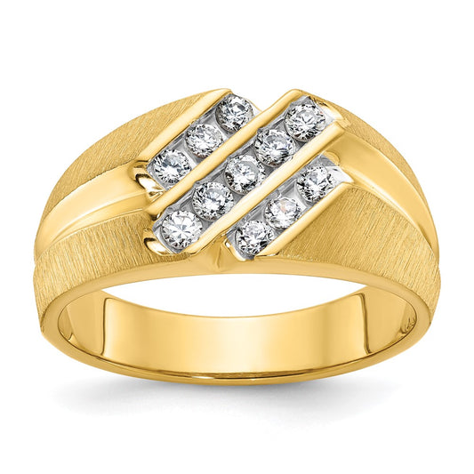 14k IBGoodman Men's Polished Satin and Grooved Ring Mounting