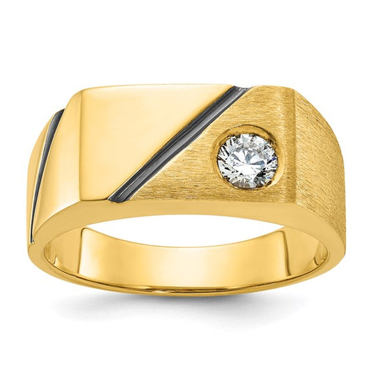 14k with Black Rhodium IBGoodman Men's Polished and Satin 1/4 carat Diamond Complete Ring