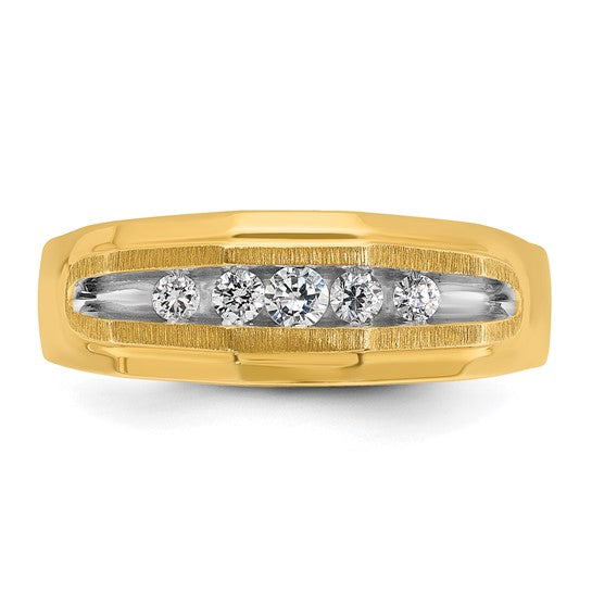 IBGoodman 14k with White Rhodium Men's Polished and Satin 5-Stone 1/4 Carat AA Quality Diamond Ring