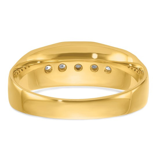 IBGoodman 14k with White Rhodium Men's Polished and Satin 5-Stone 1/4 Carat AA Quality Diamond Ring