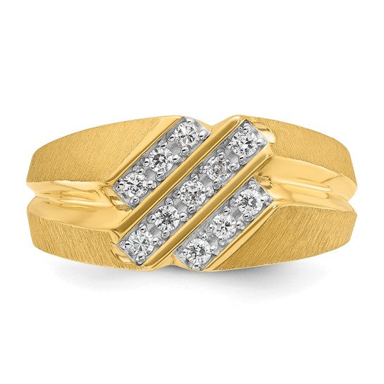 IBGoodman 14k Men's Polished Satin and Grooved 1/4 Carat AA Quality Diamond Ring