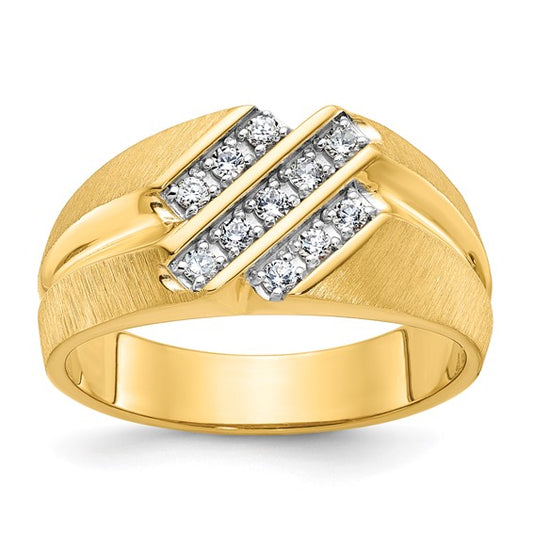 IBGoodman 14k Men's Polished Satin and Grooved 1/4 Carat AA Quality Diamond Ring