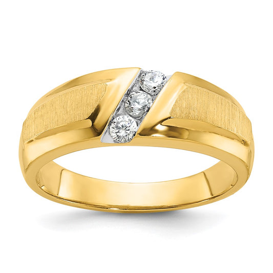 14k IBGoodman Men's Polished and Satin 3-Stone Diamond Ring