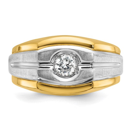 14k Two-tone IBGoodman Men's Polished and Satin Diamond Ring