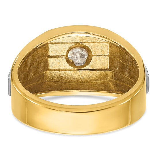 14k Two-tone IBGoodman Men's Polished and Satin Diamond Ring