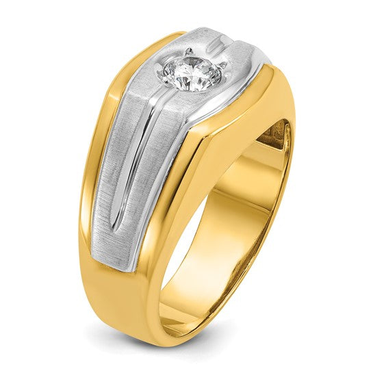 14k Two-tone IBGoodman Men's Polished and Satin Diamond Ring
