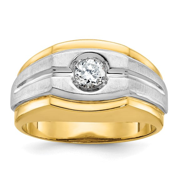 14k Two-tone IBGoodman Men's Polished and Satin Diamond Ring