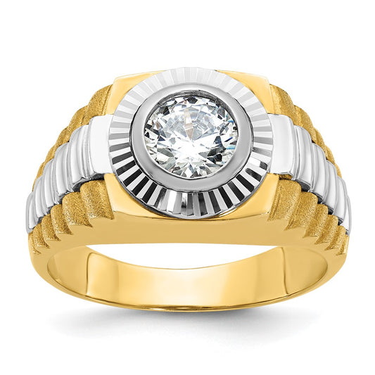14k Two-tone IBGoodman Men's Polished/Satin/Textured Ring Mounting