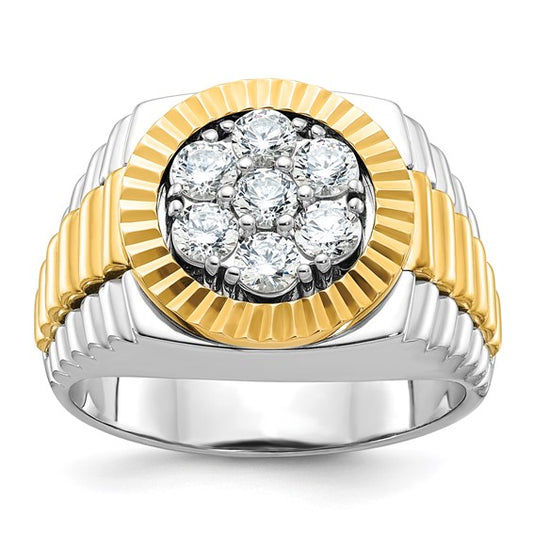 IBGoodman 14k Two-tone Men's Polished and Textured 1 Carat AA Quality Round Cluster Ring