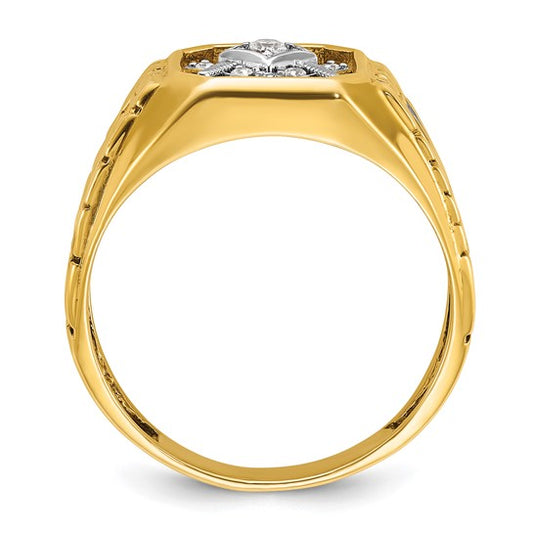 IBGoodman 10k Two-tone Men's Polished and Textured with Blue Enamel and Diamond Blue Lodge Master Masonic Ring