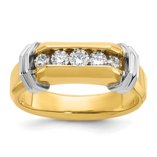 14ktt IBGoodman Men's Polished & Grooved 5-Stone Diamond Ring