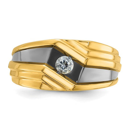 IBGoodman 14k with Black Rhodium Men's Polished and Grooved 1/6 Carat AA Quality Diamond Ring