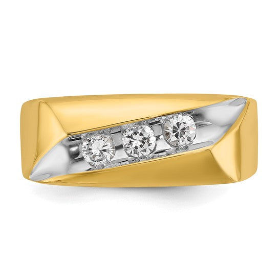 IBGoodman 14k with White Rhodium Men's Polished and Grooved 3-Stone 1/3 Carat AA Quality Diamond Ring