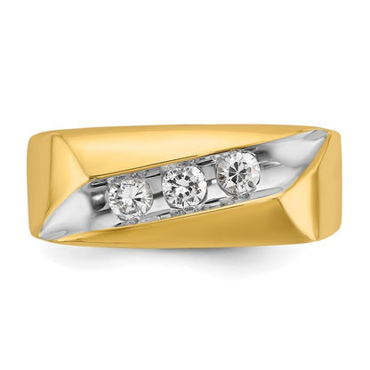 IBGoodman 14k with White Rhodium Men's Polished and Grooved 3-Stone 1/3 Carat AA Quality Diamond Ring