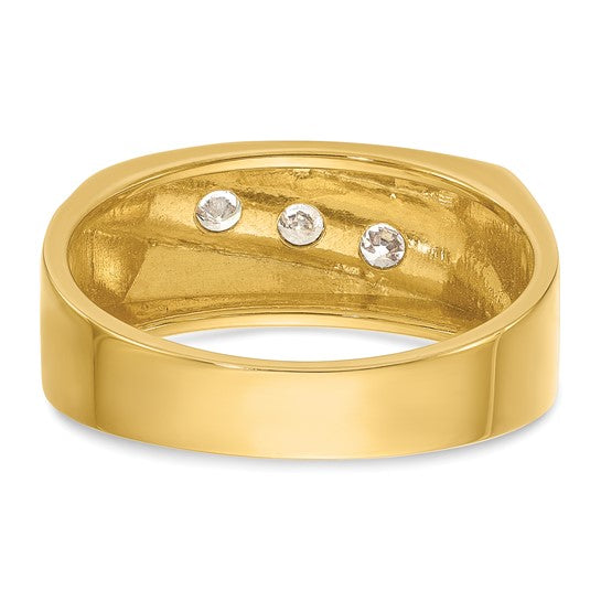 IBGoodman 14k with White Rhodium Men's Polished and Grooved 3-Stone 1/3 Carat AA Quality Diamond Ring