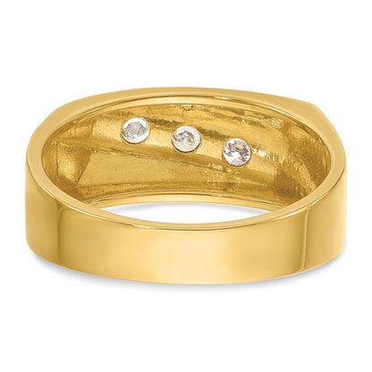 IBGoodman 14k with White Rhodium Men's Polished and Grooved 3-Stone 1/3 Carat AA Quality Diamond Ring